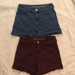 Maroon and navy denim shorts